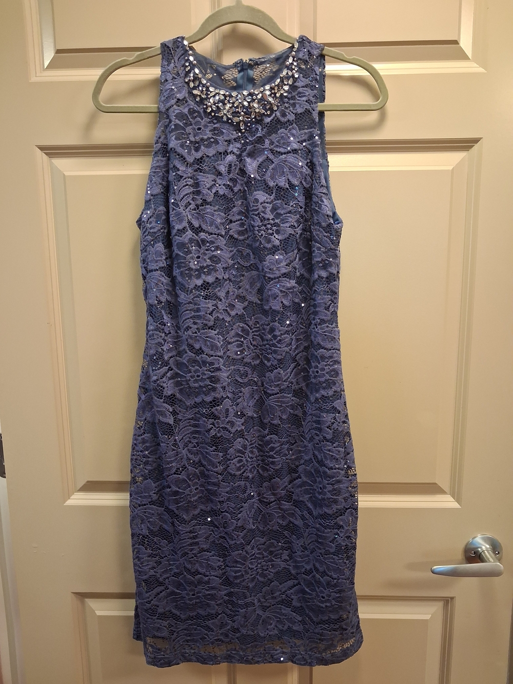 Jackie Jon New York Embellished Sleeveless Lace Midi Dress in Periwinkle- Sz 8